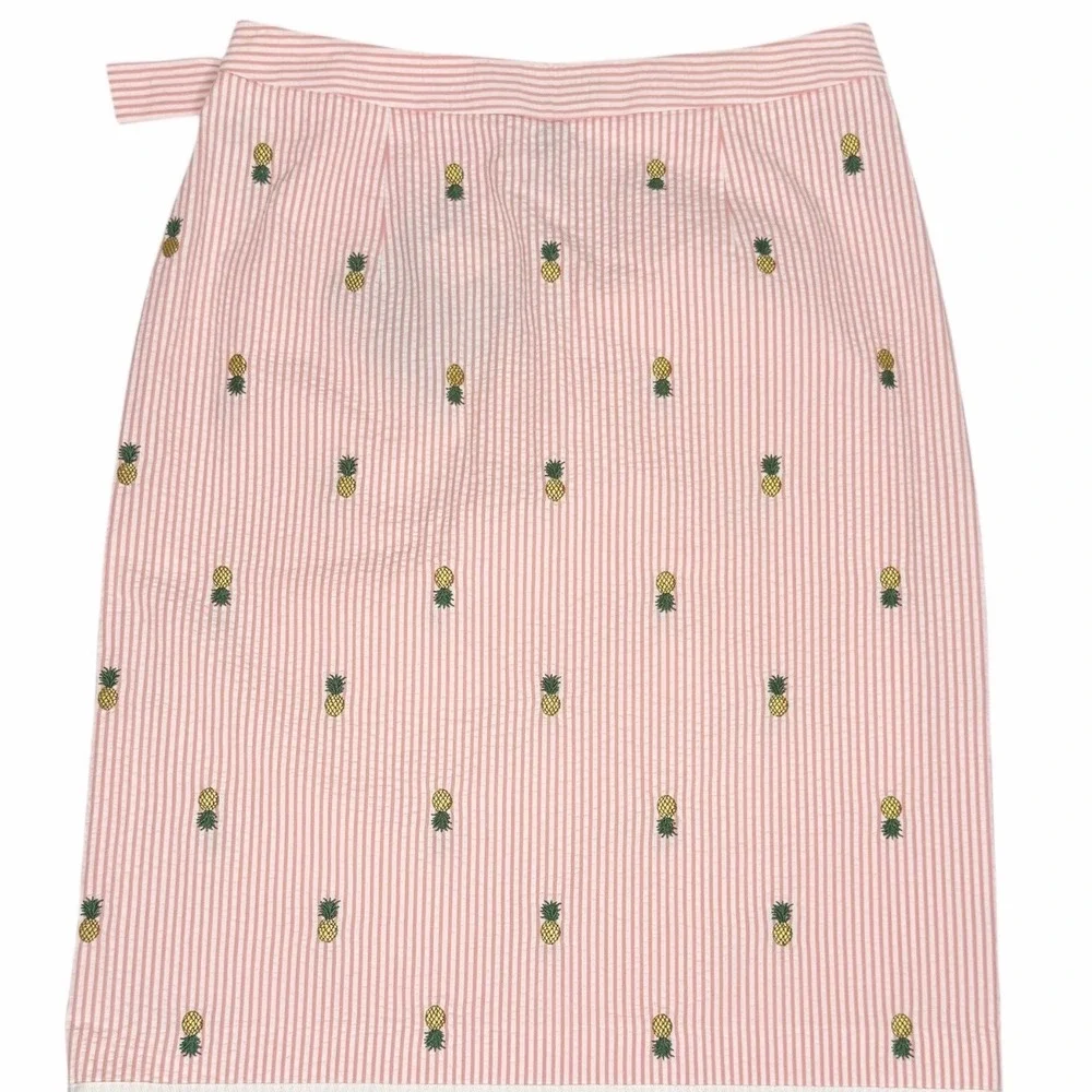BROOKS BROTHERS Country Club Pink Seersucker Pineapple‎ Wrap Skirt Prep Size 6